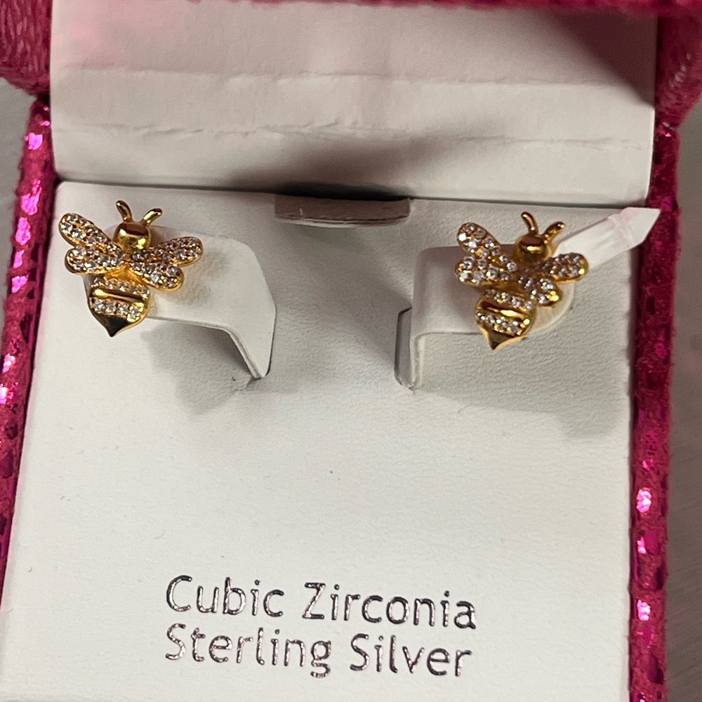 Rachel Ashwell Cubic Zirconia Sterling Silver 925 Bee Earrings BNIB